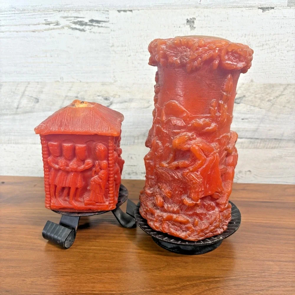 Vintage German Johann Gunter Walldurn Baden Carved Candle Pillar Lot of 2